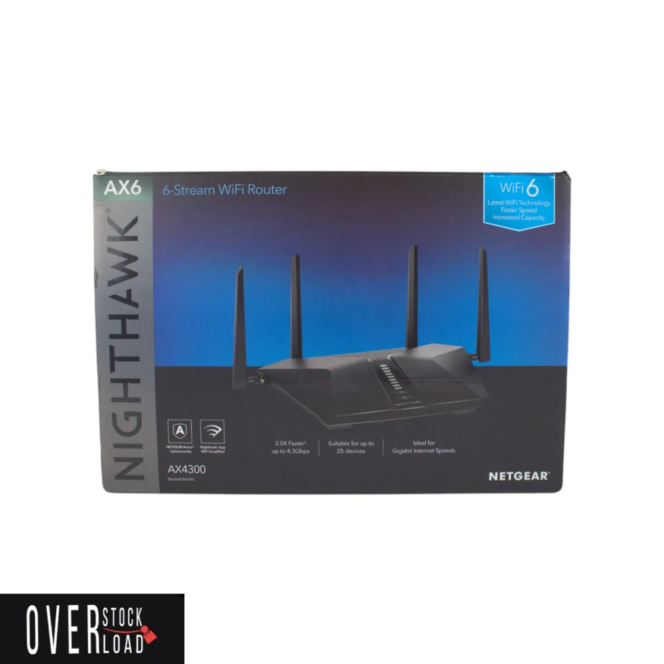 NETGEAR Nighthawk AX6 AX4300 6-Stream Wi-Fi Router RAX45-100NAS 4K 1.5GHz