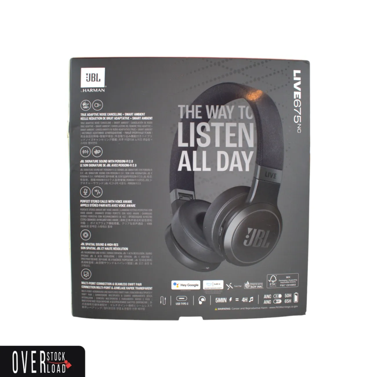 JBL Live 675NC Noise-Cancelling On-Ear Wireless Headphones Excellent - Free Shipping