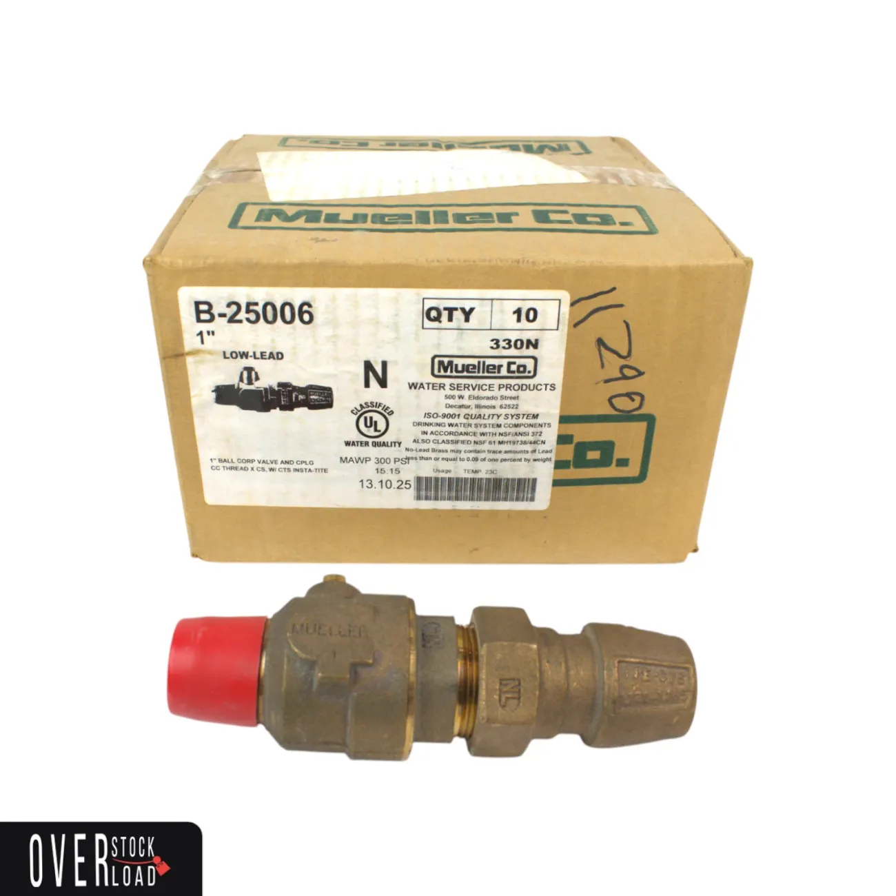 Lot of 10 Mueller 1&quot; Ball Corp Valves &amp; Couplings CC x CS CTS Insta-Tite B25006 - Free Shipping
